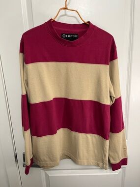 Empyre Men's Burgundy and Tan Striped Long Sleeve Shirt in size M